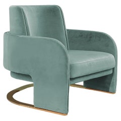 DOOQ Armchair in Soft Celadon Velvet and Polished Brass Odisseia