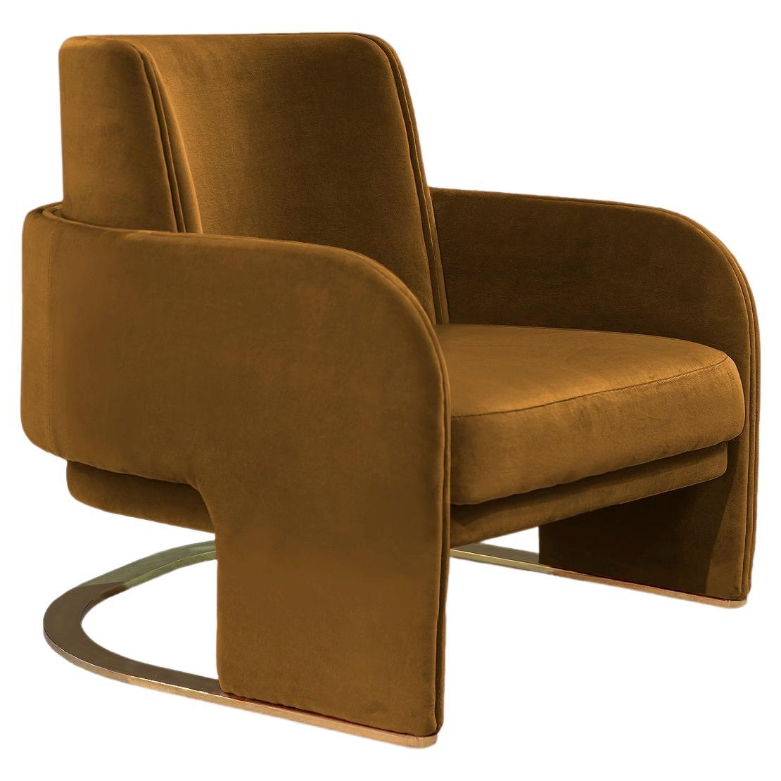 DOOQ Armchair in Soft Havane Velvet and Polished Brass Odisseia For Sale