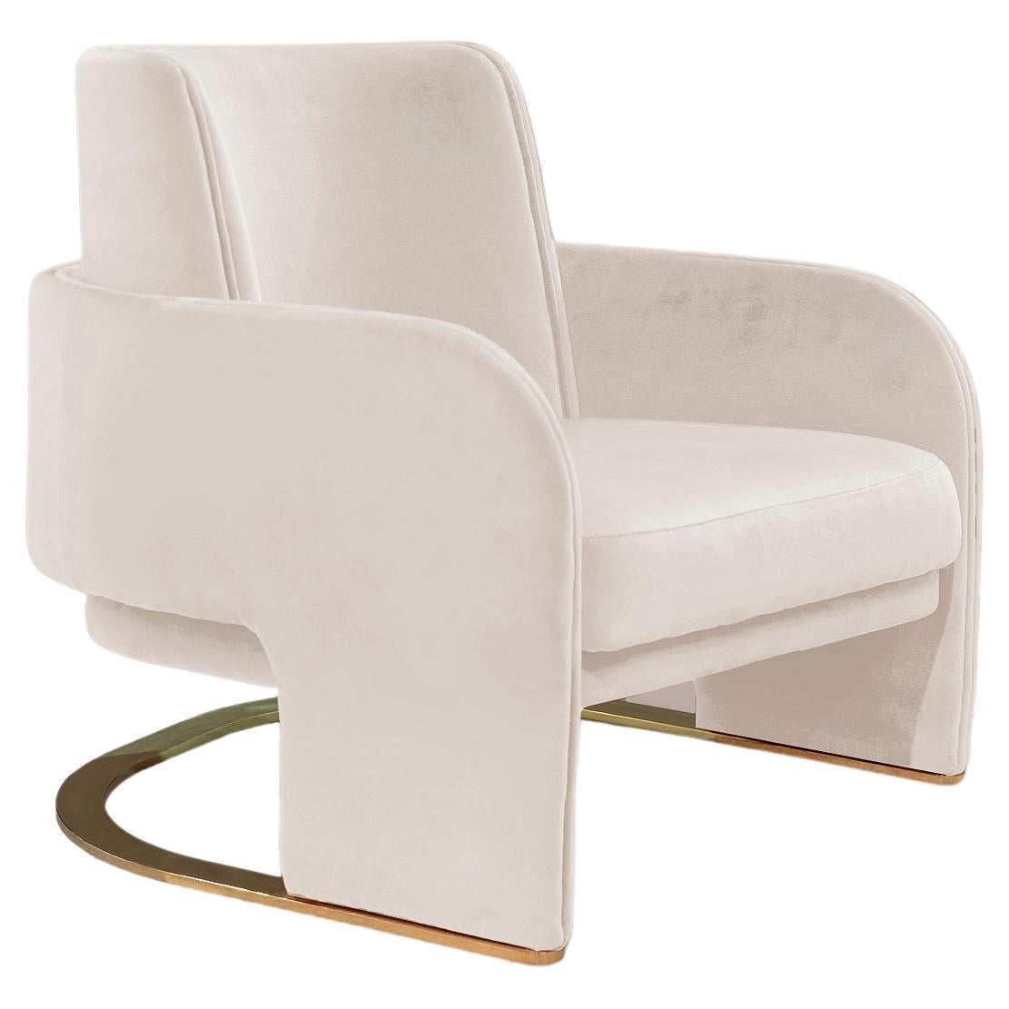 DOOQ Armchair in Soft Light Velvet and Polished Brass Odisseia For Sale