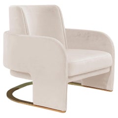 DOOQ Armchair in Soft Light Velvet and Polished Brass Odisseia