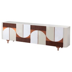DOOQ Art-Deco Sideboard Buffet aus dunkelbraunem Marmor und Walnuss Metropolis