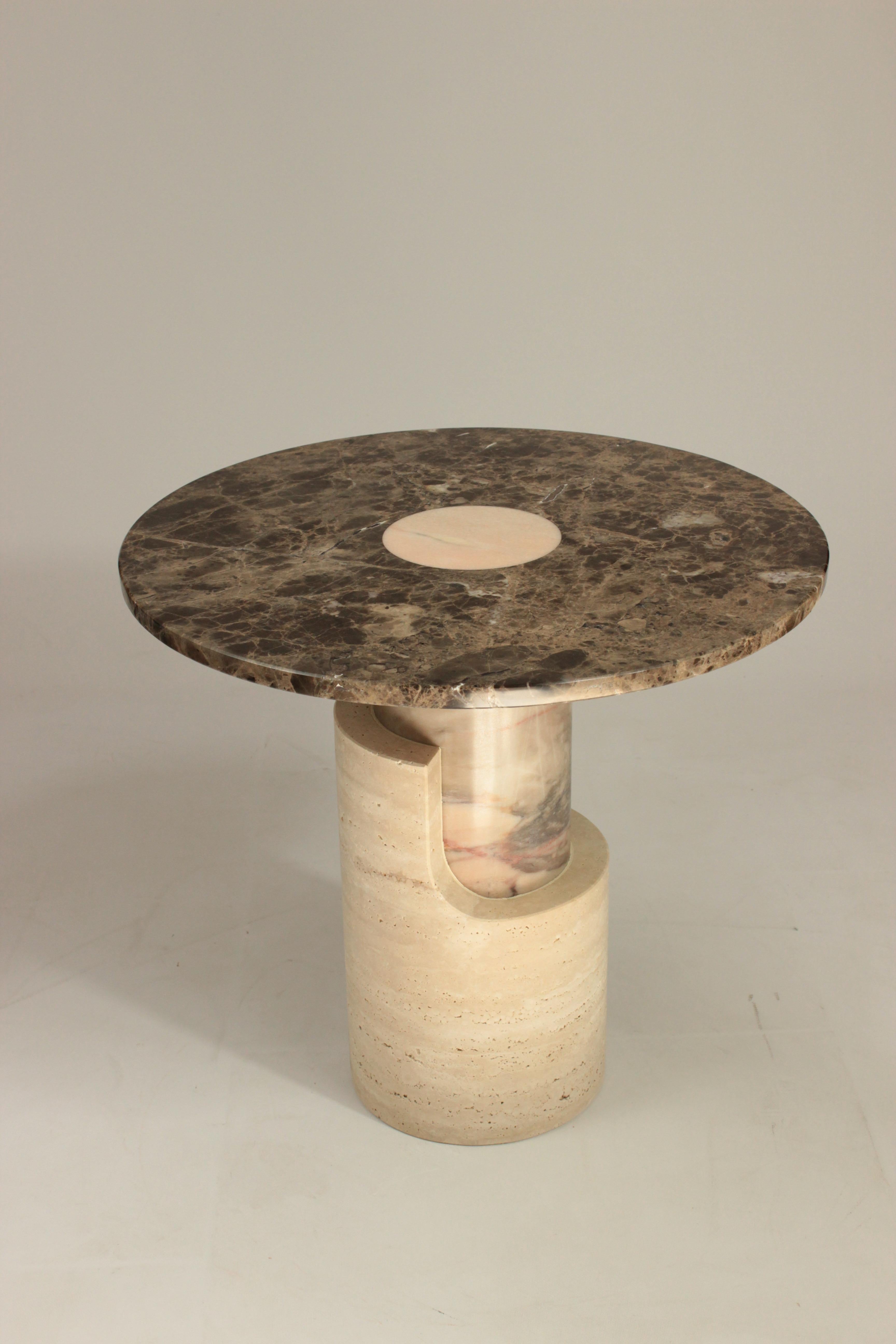 European DOOQ! Braque Side Table in Marble Brown Emperador For Sale