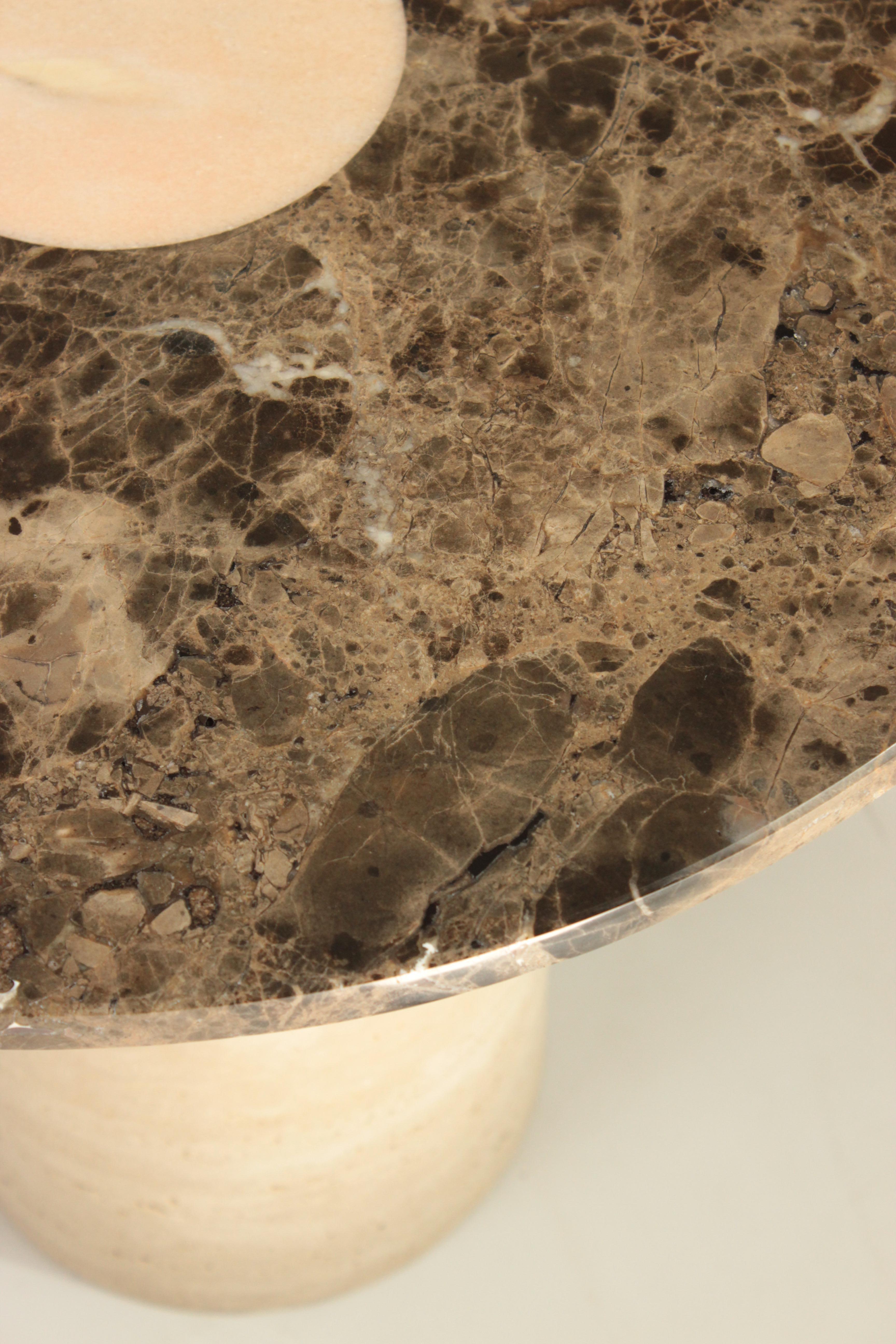 Travertine DOOQ! Braque Side Table in Marble Brown Emperador For Sale