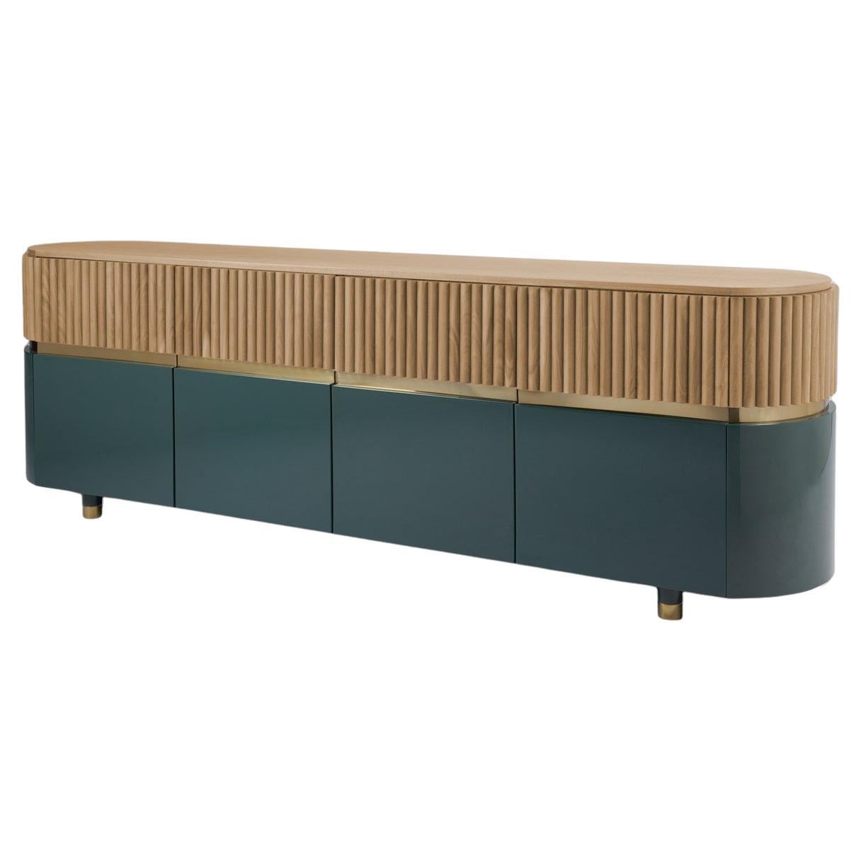 DOOQ Buffet Sideboard Berlin in Natural Oak, Polished Brass, Olive