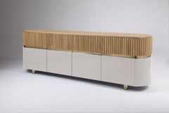 DOOQ Buffet Sideboard Berlin in Natural Oak, Polished Brass, Taupe