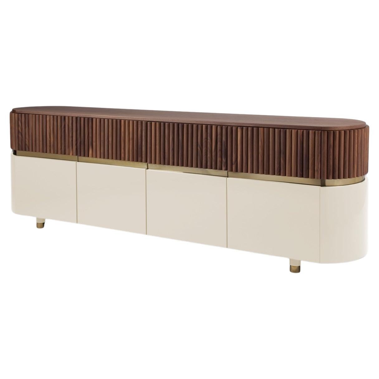 DOOQ Buffet Sideboard Berlin in Natural Walnut, Polished Brass, Ivory For Sale