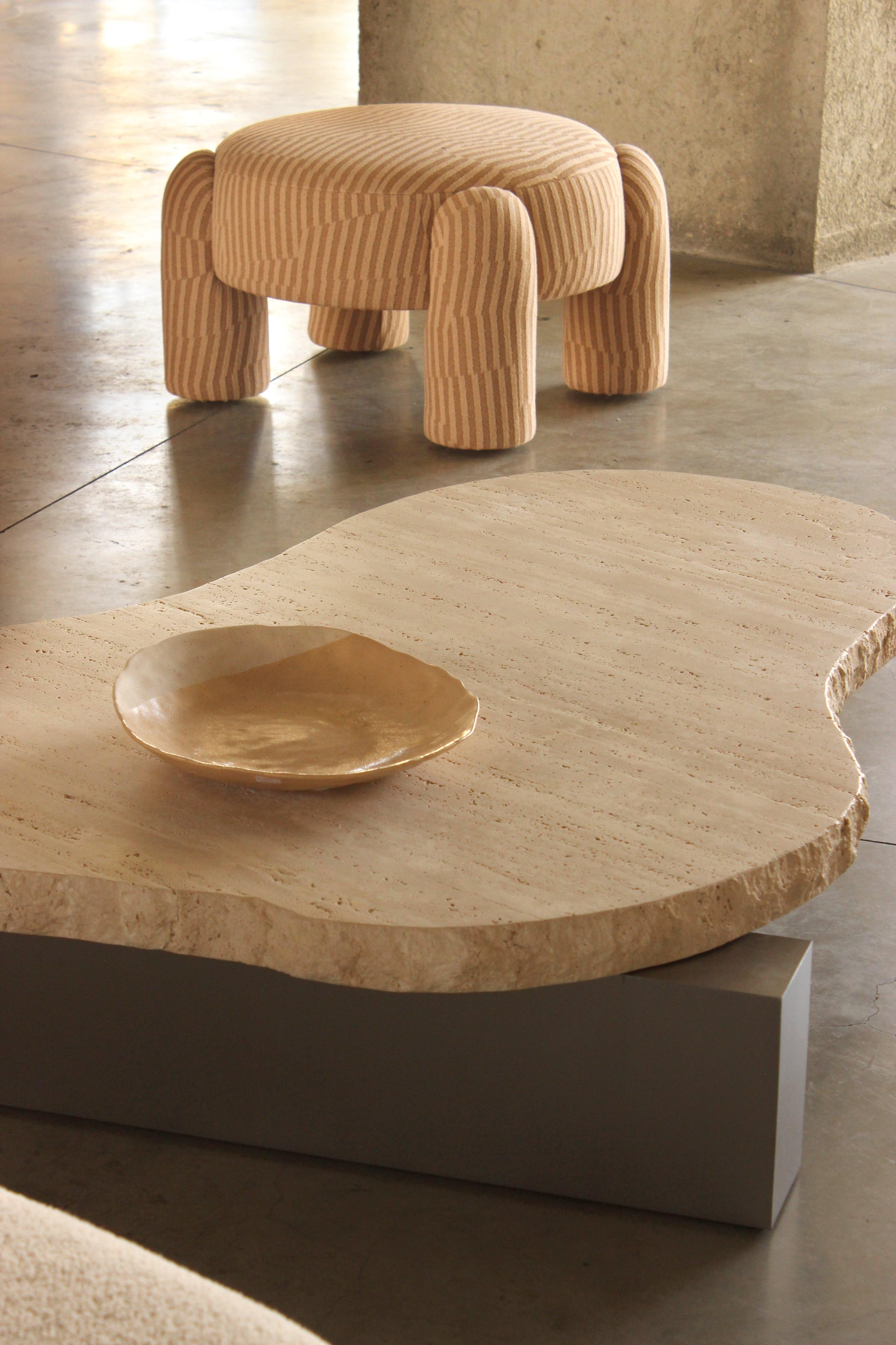 DOOQ Center Table in Travertine, Metal and Wood details. For Sale 5