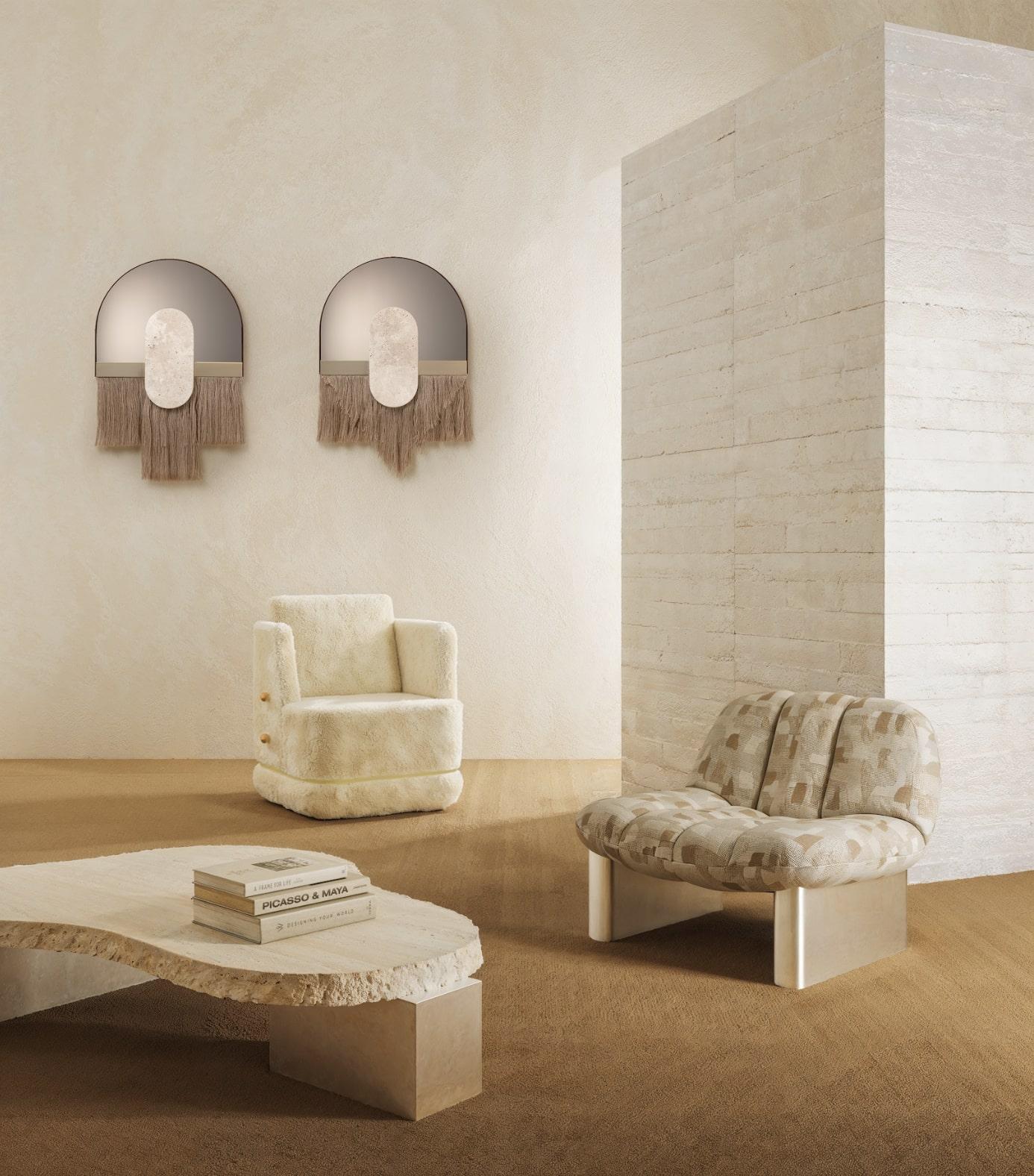 DOOQ Center Table in Travertine, Metal and Wood details. For Sale 1