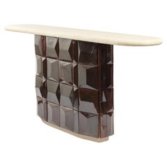 DOOQ ! Sur mesure ! Console Milano en marbre, plateau en travertin et carreaux faits main !