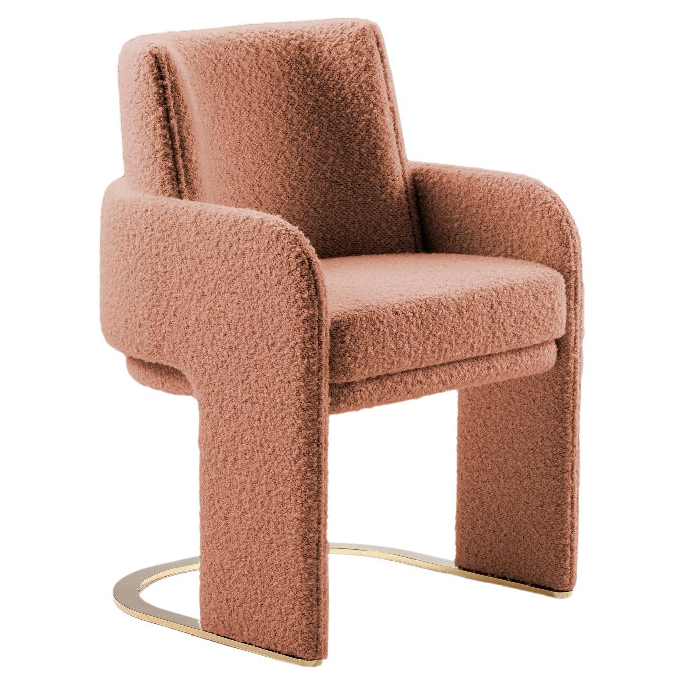 DOOQ Dining Chair Odisseia with Brown Bouclé and Brass For Sale