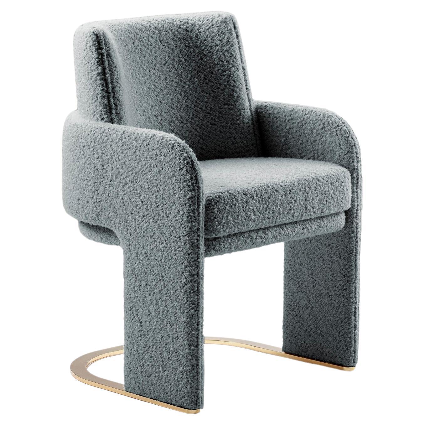 DOOQ Dining Chair Odisseia with Grey Bouclé and Brass For Sale
