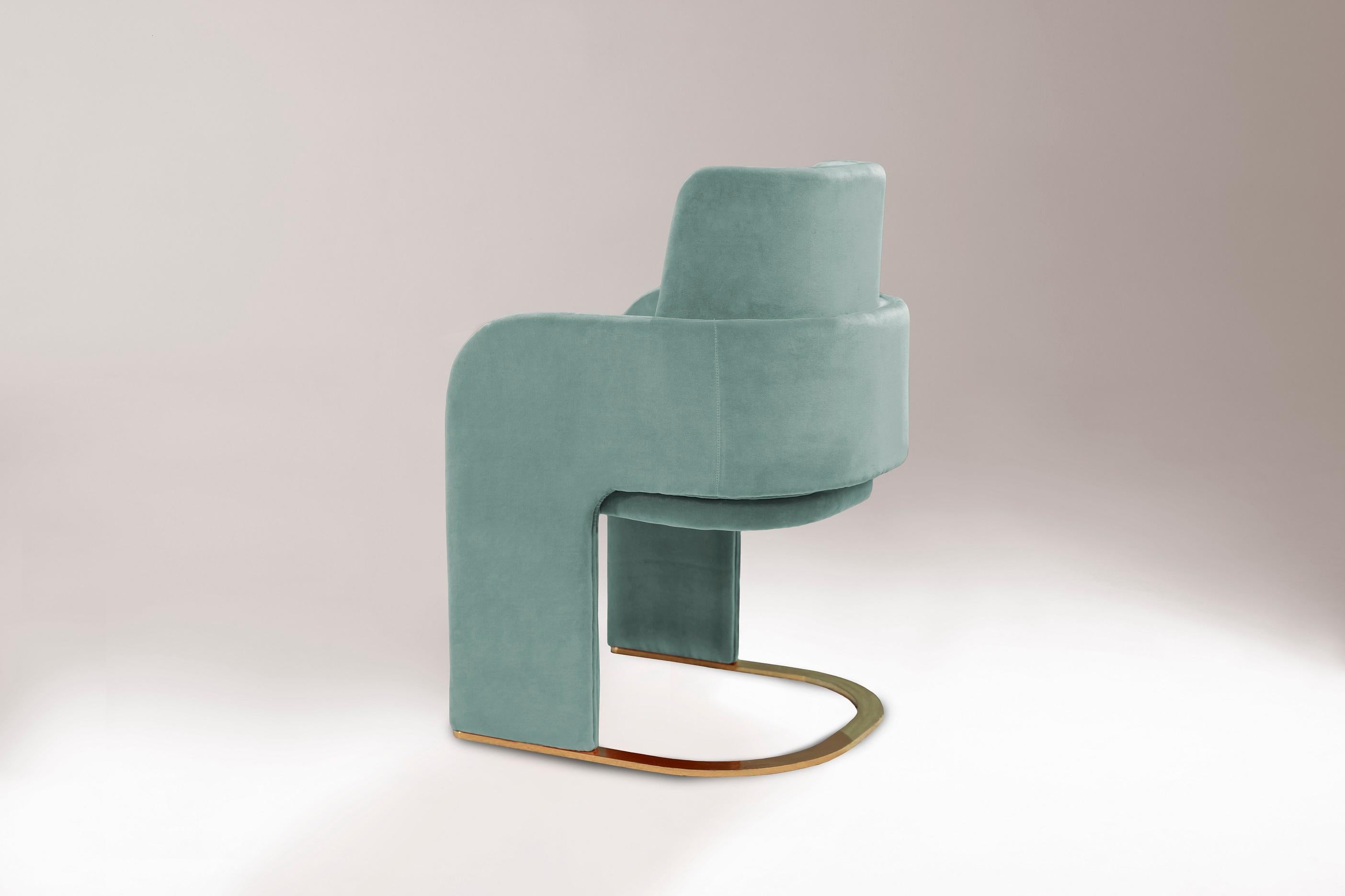 Mid-Century Modern DOOQ Dining Chair Odisseia with Soft Celadon Cotton Velvet and Brass For Sale