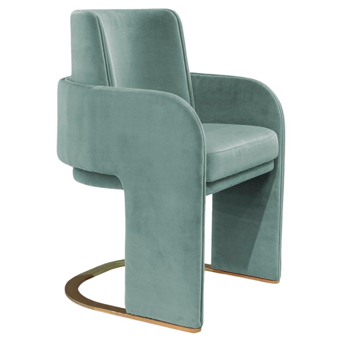 DOOQ Dining Chair Odisseia with Soft Celadon Cotton Velvet and Brass