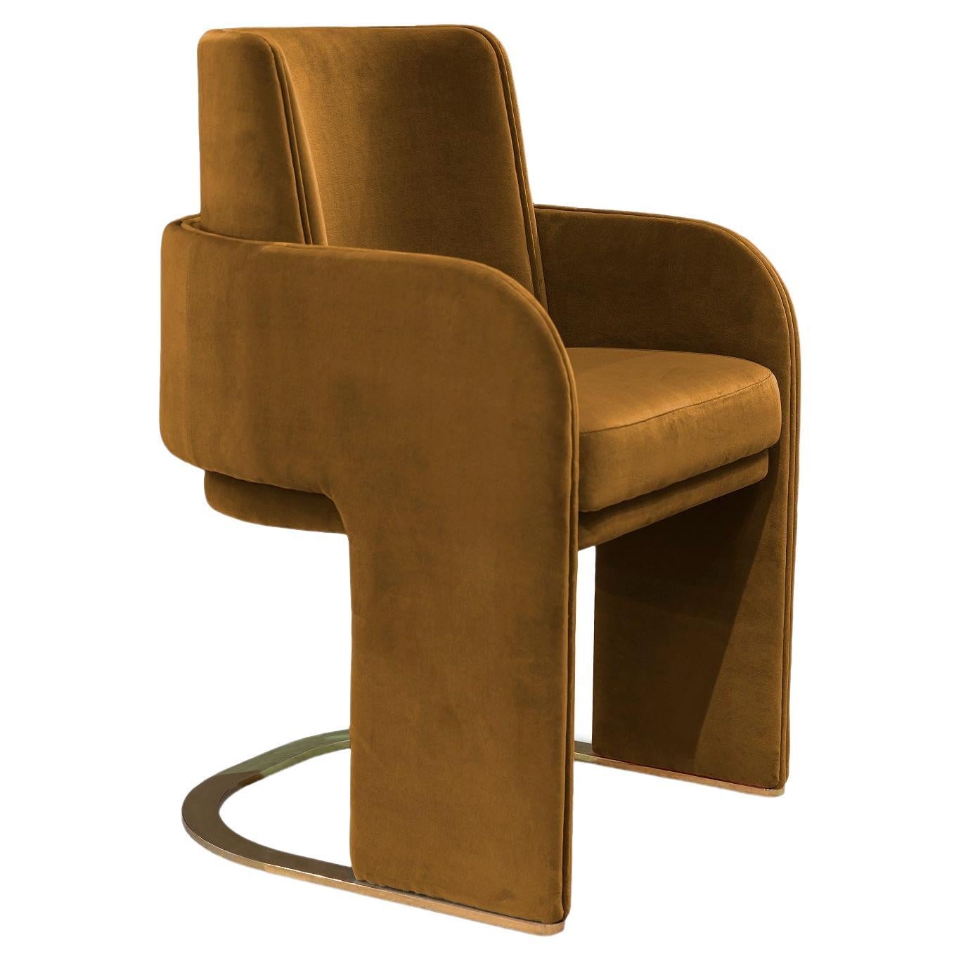 DOOQ Dining Chair Odisseia with Soft Havane Cotton Velvet and Brass For Sale