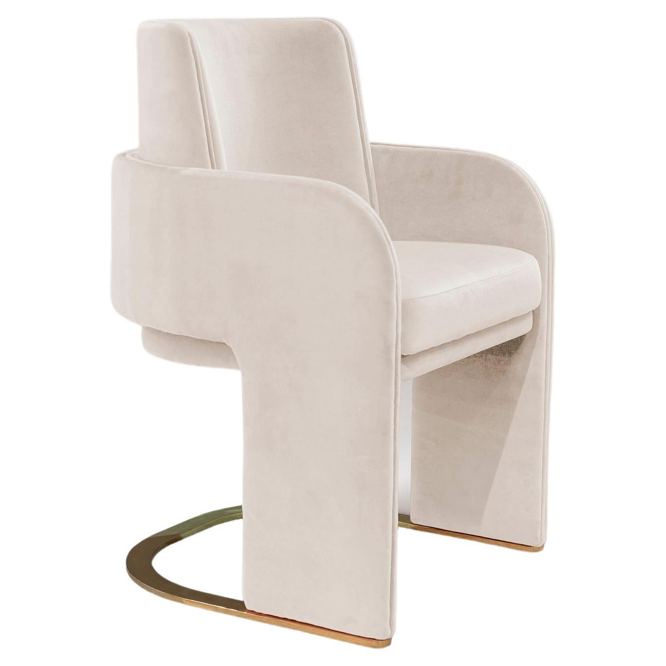 DOOQ Dining Chair Odisseia with Soft Light Cotton Velvet and Brass For Sale