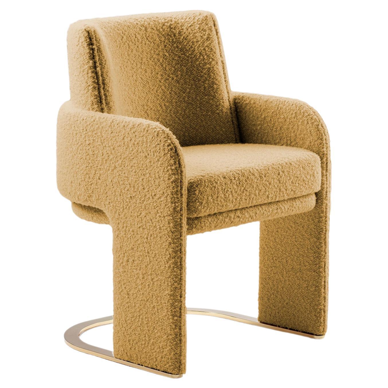 DOOQ Dining Chair Odisseia with Yellow Bouclé and Brass For Sale