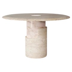 Mesa de comedor Dooq de Travertino y Mármol Rosa Estremoz Braque, D=120 cm