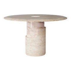 Tavolo da pranzo Dooq in Travertino e Marmo Rosa Estremoz Braque, D=120 cm