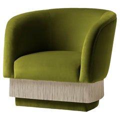 DOOQ Lounge Armchair with Soft Kiwi Velvet and Light Silk Fringes La Folie