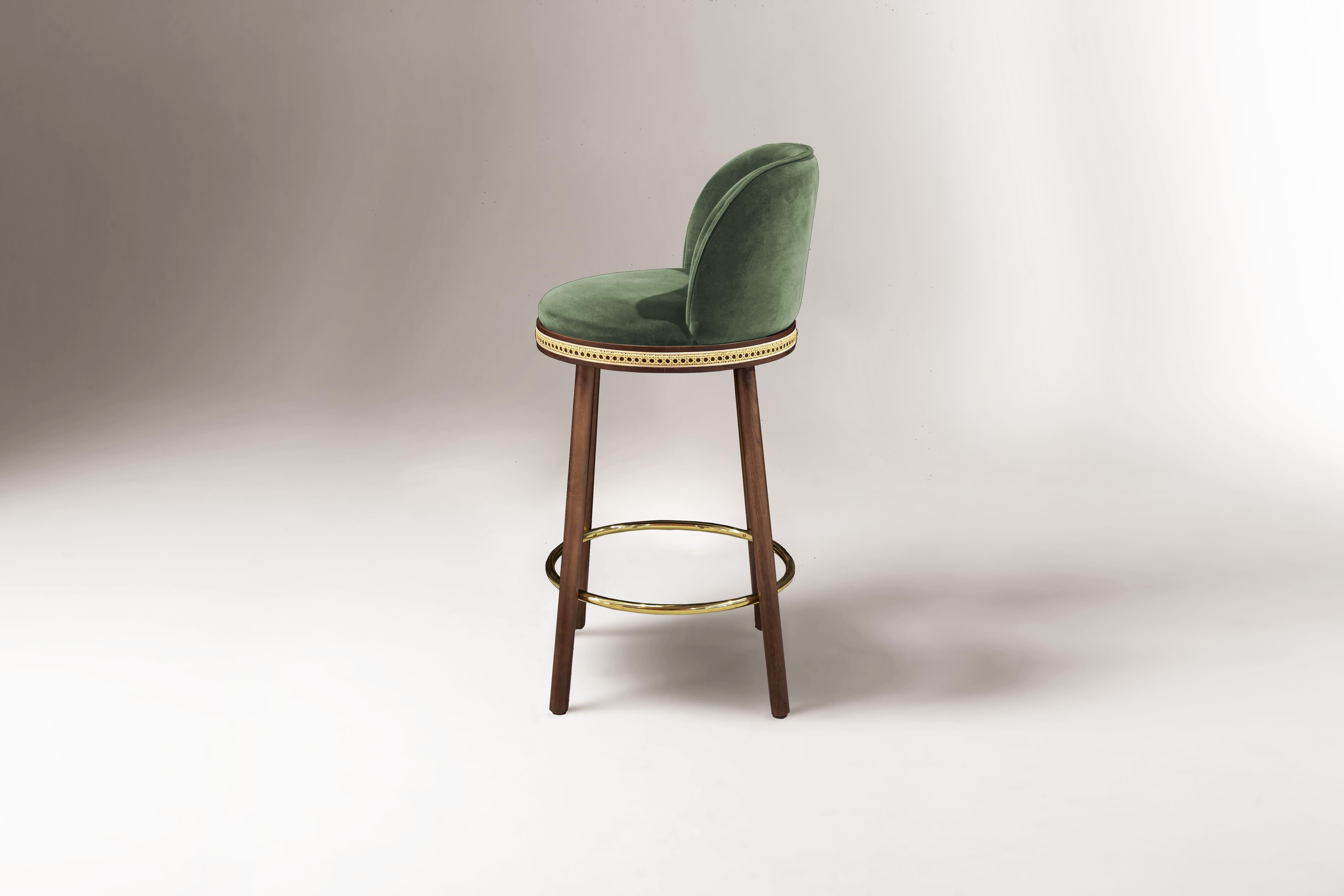 Laiton DOOQ Chaise de bar The Modernity Alma en rouge, noyer et laiton en vente