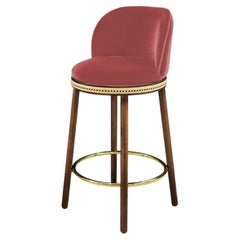 DOOQ Silla de bar moderna de mediados de siglo Alma en rojo, nogal y latón