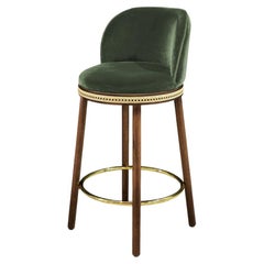 DOOQ Mid-Century Modern Bar Chair Alma with Green Velvet, Walnut and Brass