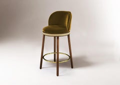 DOOQ Mid-Century Modern Bar Chair Alma with Olive Green, Walnut and Brass