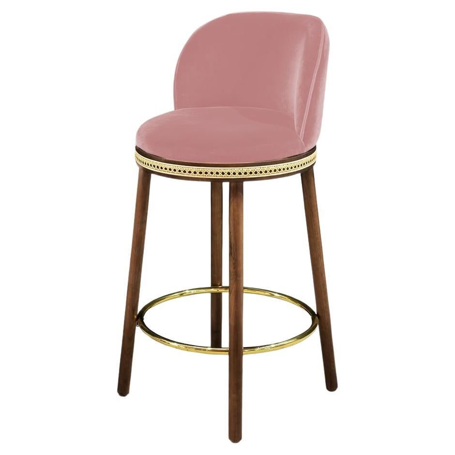 DOOQ Mid-Century Modern Counter Chair Alma in Pink, Walnut and Brass