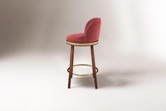 DOOQ Mid-Century Modern Counter Chair Alma in Red, Walnut and Brass