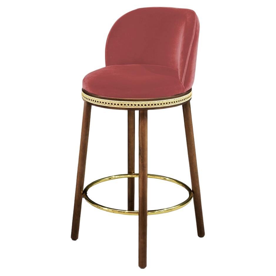 DOOQ Mid-Century Modern Counter Chair Alma in Red, Walnut and Brass