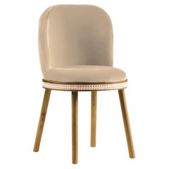 DOOQ Mid-Century Modern Dining Chair Alma with Beige Velvet and Walnut Wood