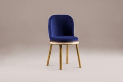 DOOQ Mid-Century Modern Dining Chair Alma with Blue Velvet and Walnut Wood
