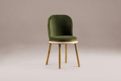 DOOQ Mid-Century Modern Dining Chair Alma with Dark Green Velvet and Walnut Wood
