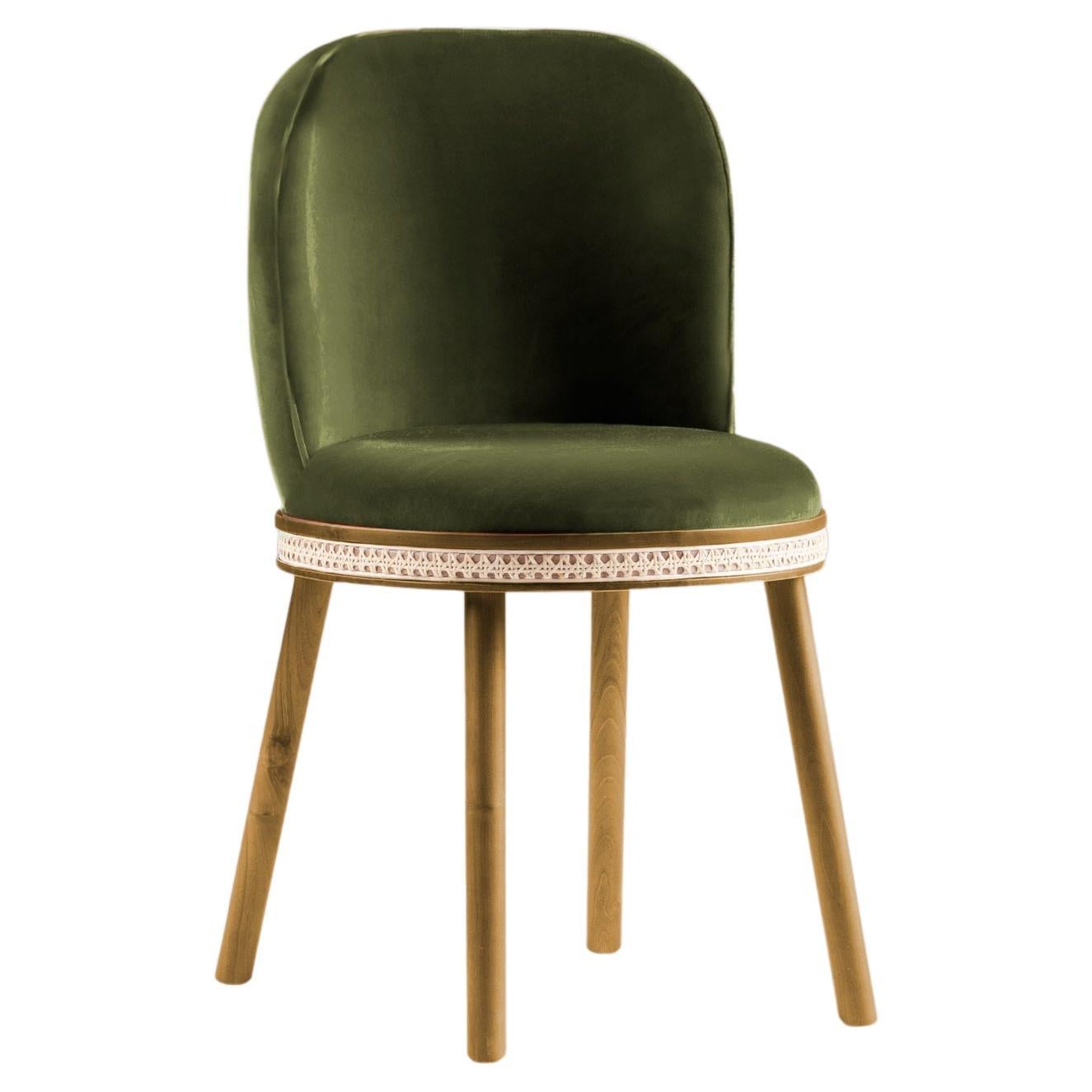 DOOQ Mid-Century Modern Dining Chair Alma with Dark Green Velvet and Walnut Wood For Sale