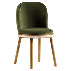 DOOQ Mid-Century Modern Dining Chair Alma with Dark Green Velvet and Walnut Wood