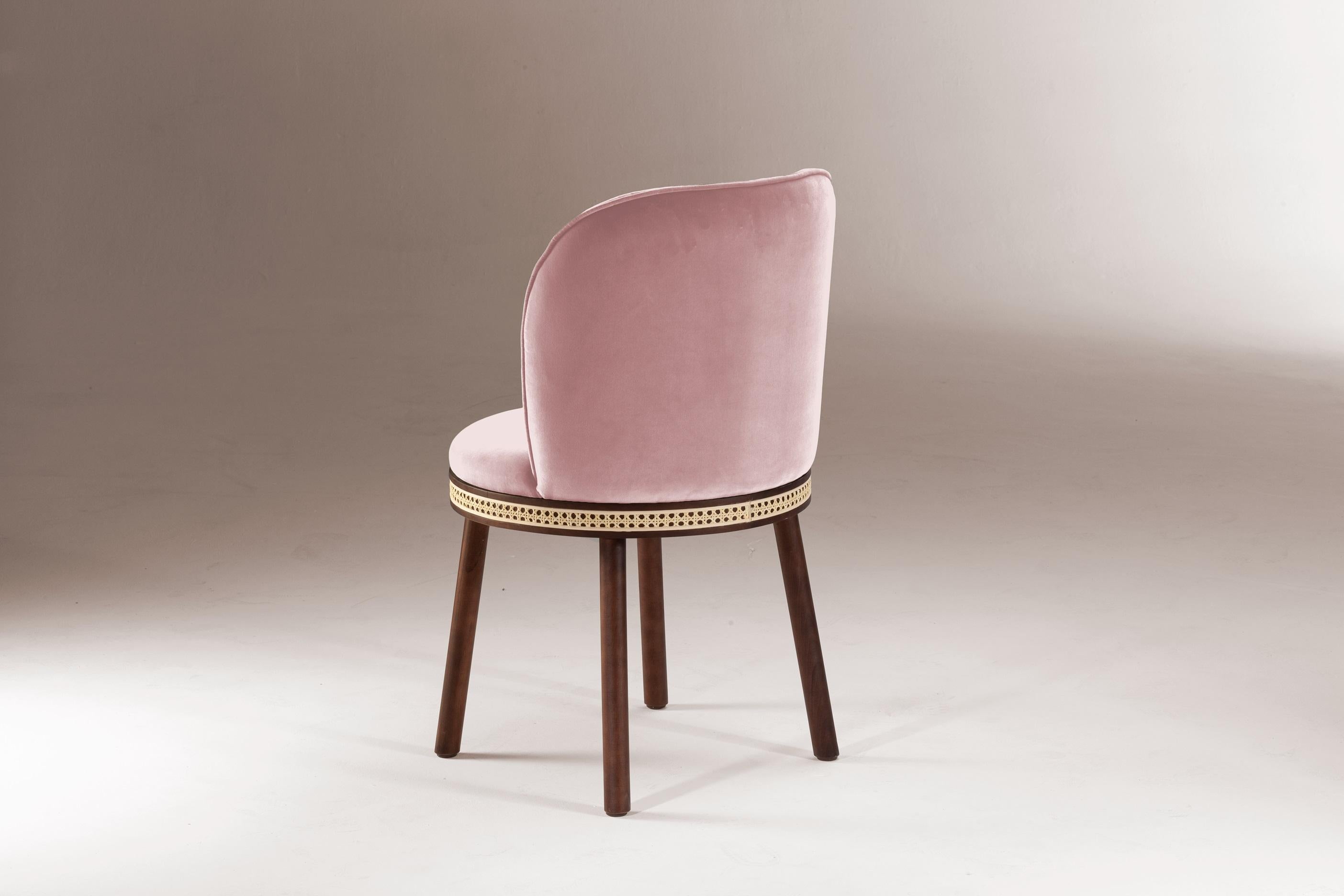 Portuguese DOOQ Dining Chair Alma with Pink Velvet and Walnut Wood Mid-Century Modern For Sale