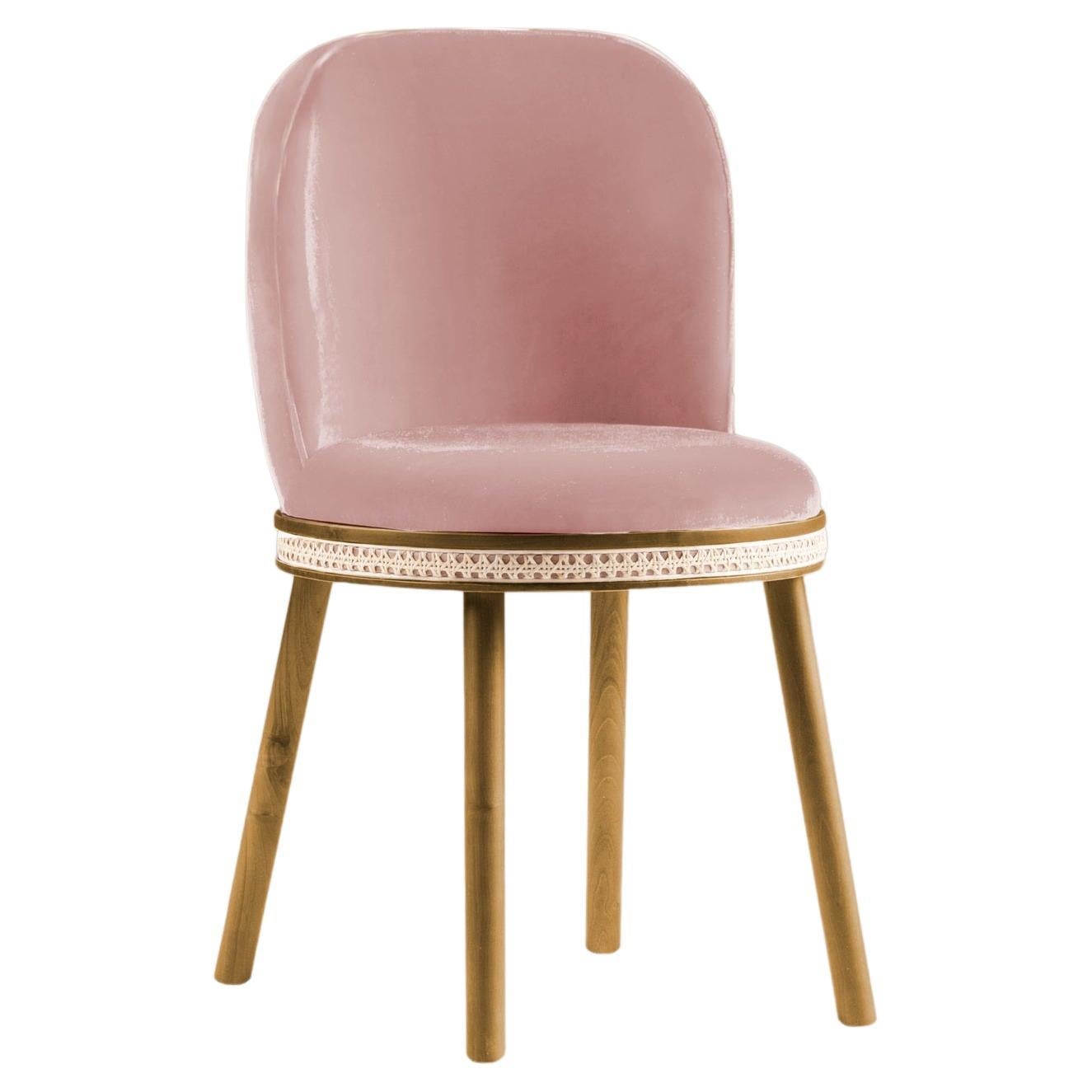 DOOQ Dining Chair Alma with Pink Velvet and Walnut Wood Mid-Century Modern For Sale