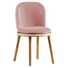 DOOQ Chaise de salle à manger Alma avec velours rose et Wood Wood Modernity