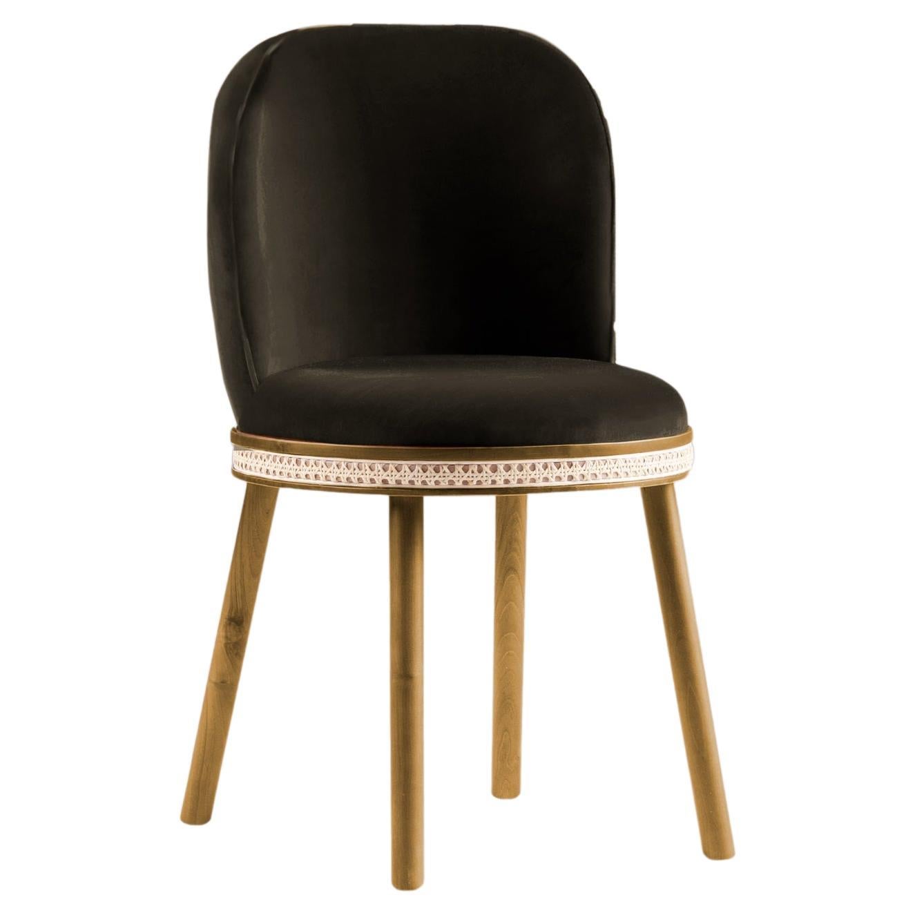 DOOQ Mid-Century Modern Dinning Chair Alma in Dark Brown Velvet, and Walnut Wood