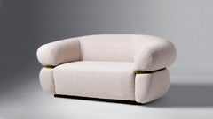 DOOQ Mid-Century Modern Off-white Bouclé Malibu Sofa, Green Velvet, w=240