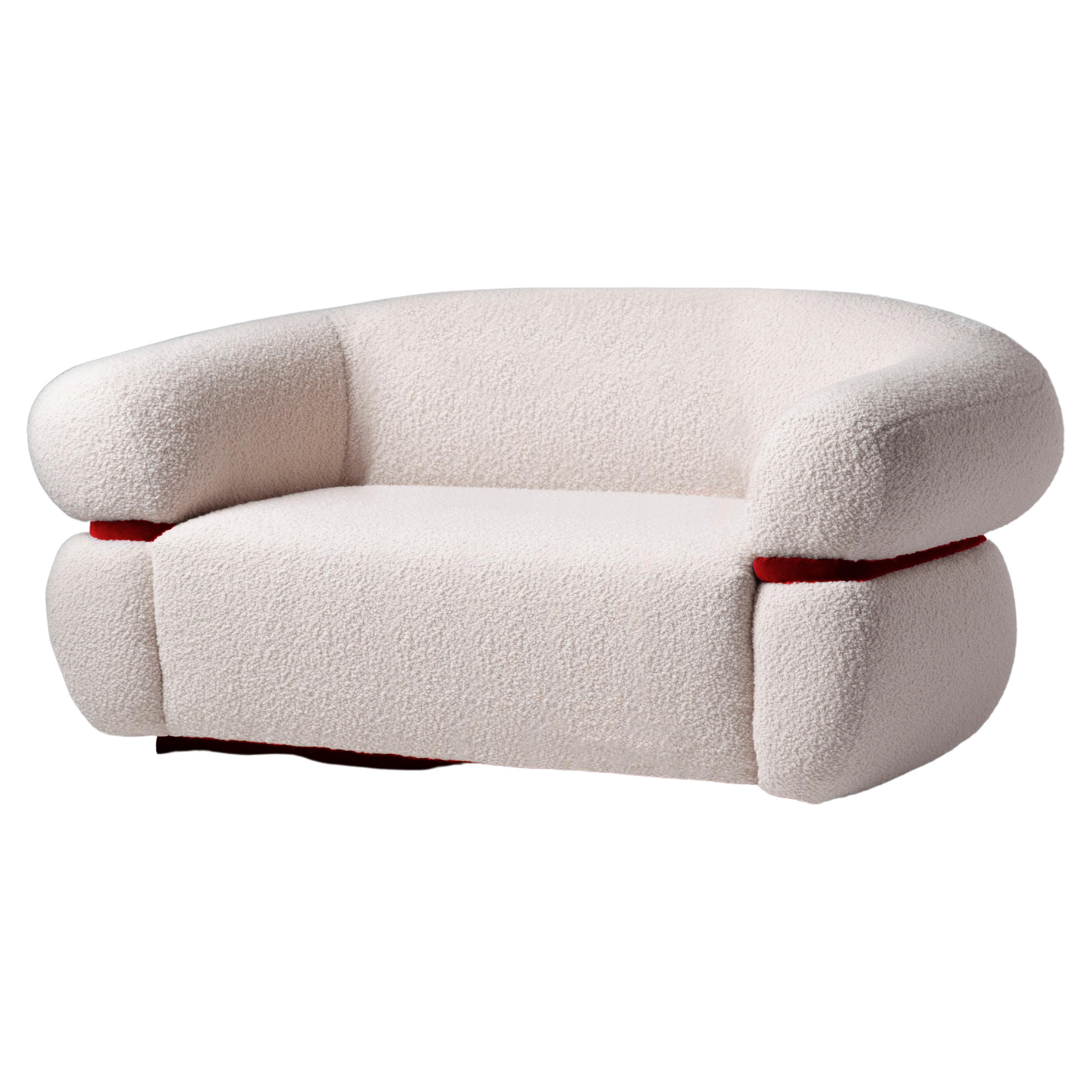 DOOQ Mid-Century Modern Off-white Bouclé Malibu Sofa, Red Cotton Velvet, w=240