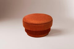 DOOQ Mid-Century Modern Pouf Ottoman, Burnt Orange, Silk Fringes La Folie