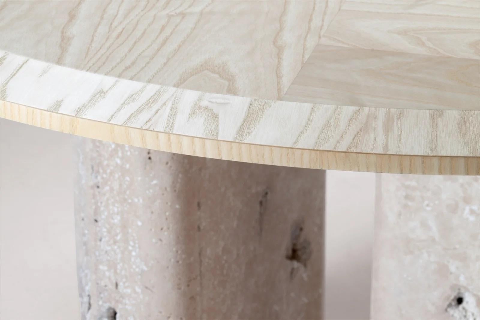Organic Modern DOOQ Modern Natural Olive Ash and Travertine Dining Table L'anamour, 150 For Sale