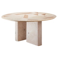 DOOQ Modern Natural Olive Ash and Travertine Dining Table L'anamour, 150