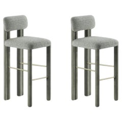 DOOQ! New! 2x Modern Bar Chair Camelia in Grey Fabric