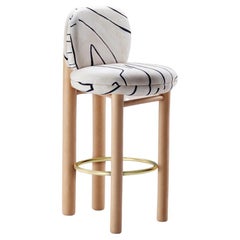 DOOQ! New! Modern Bar Chair Aimi in Black and White Linen Onix Fabric