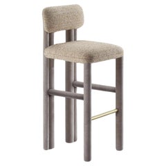 DOOQ! New! Modern Bar Chair Camelia in Beige and Grey Fabric Fully Upholstered