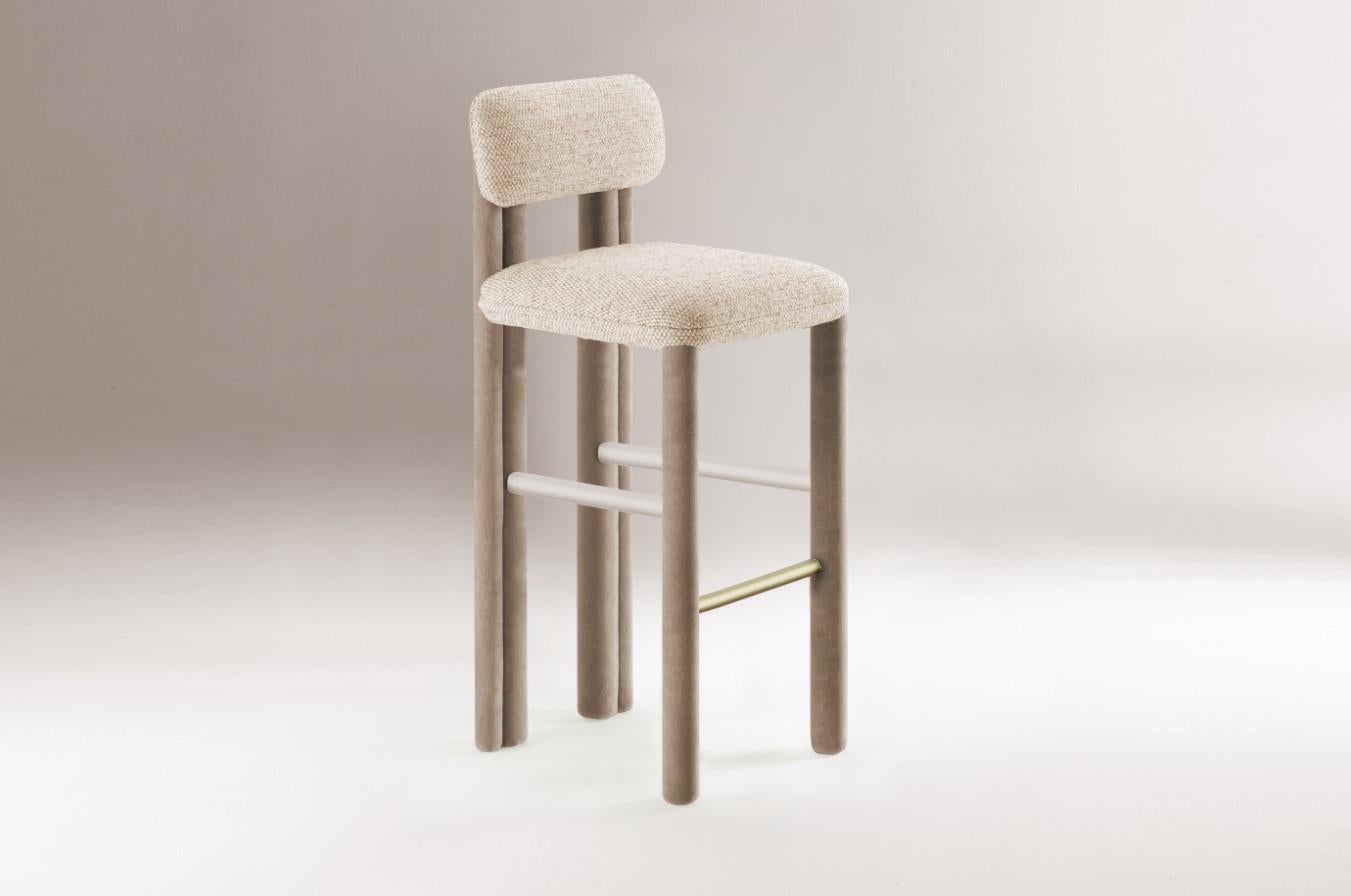DOOQ! Neu! Moderner Barsessel Camelia in Beige und Grau mit vollständig gepolstertem Stoff im Angebot 1