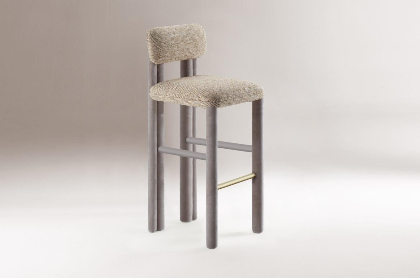 DOOQ! Neu! Moderner Barsessel Camelia in Beige und Grau mit vollständig gepolstertem Stoff im Angebot 2