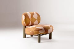 DOOQ! New! Modern Dining Armchair Aimi in lacquered wood, Macchiato fabric